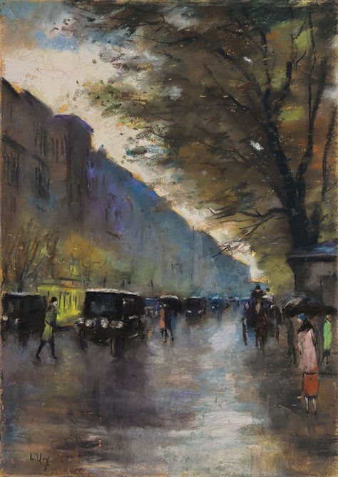 Lesser Ury 1861-1931 streetscene. Pastel Lesser Ury, 1920 Art, Cozy Art, Cave Paintings, Impressionism Painting, Art Curator, Equine Art, Rooftops, Pastel Art