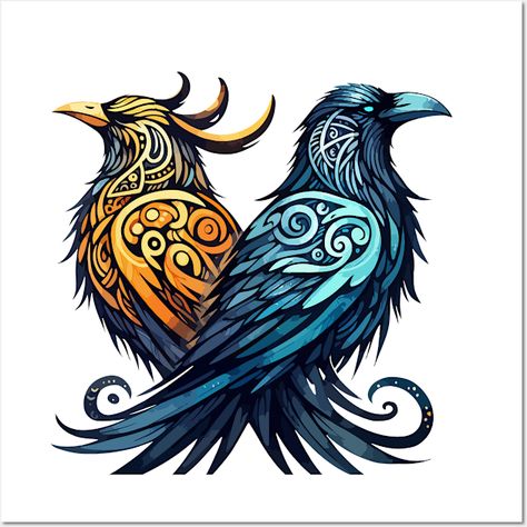 Odin’s ravens Huginn and Muninn Watercolor Birds, norse mythology, valhalla myth. -- Choose from our vast selection of art prints and posters to match with your desired size to make the perfect print or poster. Pick your favorite: Movies, TV Shows, Art, and so much more! Available in mini, small, medium, large, and extra-large depending on the design. For men, women, and children. Perfect for decoration. Odin Raven, Huginn And Muninn, Odin's Ravens, Norse Myth, Watercolor Birds, Flower Art Images, Norse Mythology, Watercolor Bird, Crows