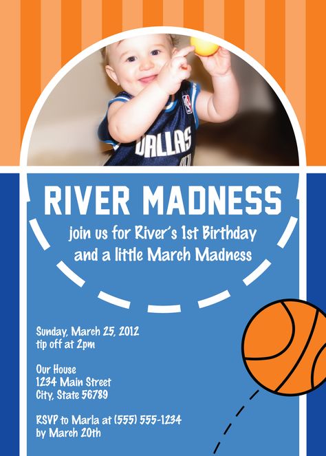 March Madness First Birthday Party, March Madness Birthday Party, March Maddness, March Madness, First Birthday Invitations, Favorite Team, Birthday Party Invitations, Birthday Theme, Mom And Dad