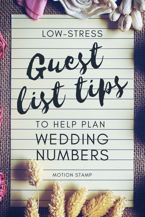 Ruled note paper is surrounded by real flowers. On the paper is decoratively written, low stress guest list tips to help plan wedding numbers. Wedding Guest List Tips, Plan Wedding, Wedding Numbers, Wedding Guest List, Guest List, How Many People, Low Budget, Wedding Guests, Plan Your Wedding