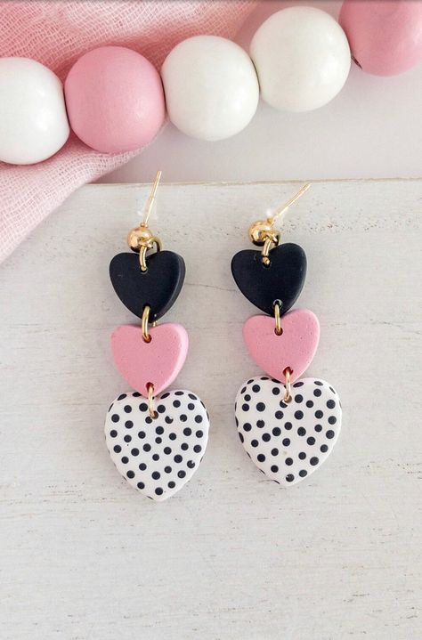 Galentine heart dangles | MakerPlace by Michaels Valentines Day Earrings, Resin Arts, Clay Items, Hearts Earrings, Polka Dot Earrings, Dot Earrings, Diy Earrings Polymer Clay, Clay Things, Polymer Earrings