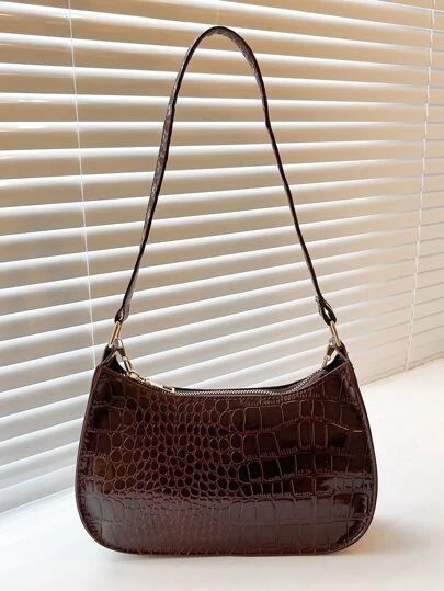 Buscar brown crocodile purse small | SHEIN USA Crocodile Purse, Embossed Bag, Chain Pattern, Elegant Bags, Crocodile Print, Color Coffee, Baguette Bag, Word Wrap, Coffee Brown