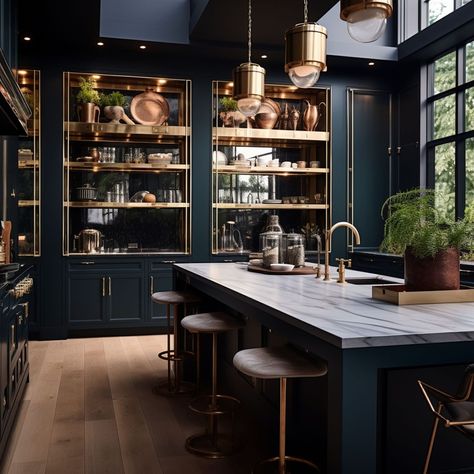 You Will Fall in Love With These 28 Blue Kitchens – Rhythm of the Home Dark Teal Kitchen Cabinets, Jewel Tone Kitchen, Dark Blue Cabinets, Dark Blue Kitchen Cabinets, Teal Kitchen Cabinets, Dark Blue Kitchens, Kitchen Color Palettes, Blue Kitchen Island, Kitchen Cabinet Color Ideas