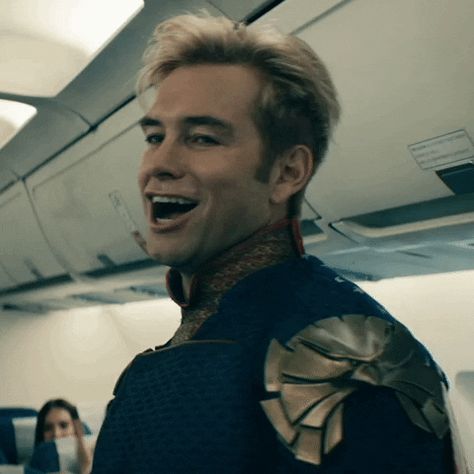 Homelander Laughing, Homelander Smile, Anthony Starr Homelander, Homelander Gif, The Boys Gif Banner, Timothee Chalamet Dune Gif, Anthony Starr, Mood Gif, The Boy Cast