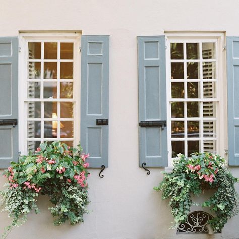 French Chateau Exterior Paint Colors, Cottage Style Homes Exterior, American Shutters, French Shutters, Country Home Exterior, French Country Exterior, House Colour, Blue Shutters, Cottage Style Homes