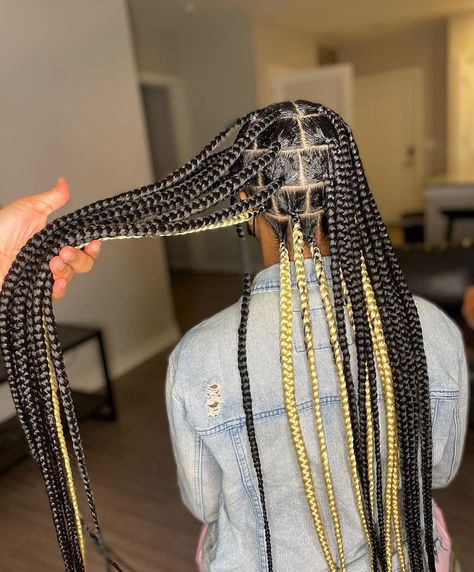 Knotless Black And Blonde, Black And Blonde Box Braids, Jumbo Knotless, Medium Knotless, Big Box Braids, Blonde Box Braids, Feed In Braids Hairstyles, Goddess Braids Hairstyles, Blonde Braids