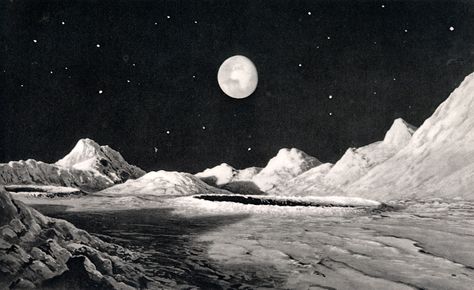 Lucien Rudaux. Views from the surface of the Moon, c. 1900. Astronomy Books, Sara Ryder, Retro Scifi, Surface Of The Moon, Moon Landscape, Moon Surface, Retro Space, Moon Wallpaper, Cosmic Art