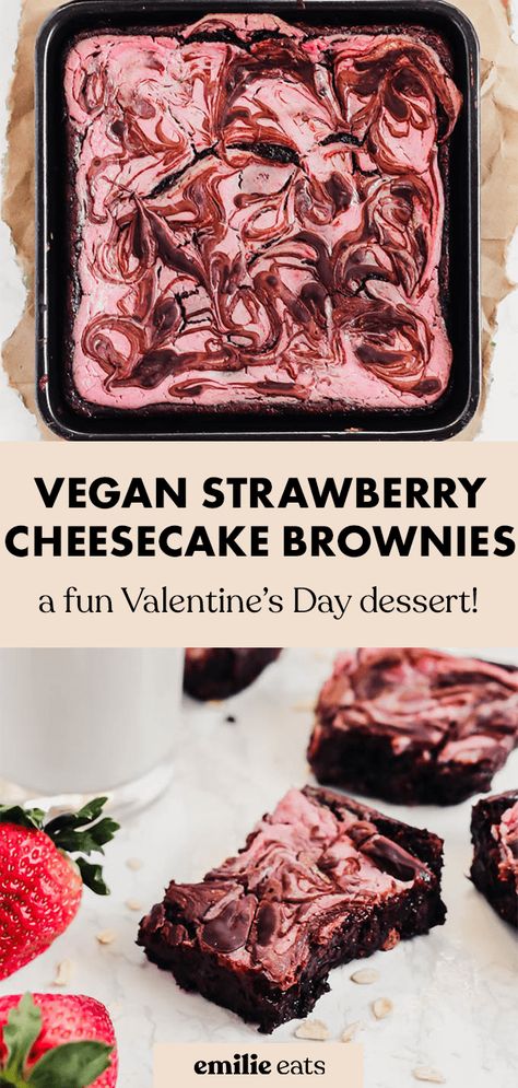 Strawberry Bites, Cheesecake Swirl Brownies, Brownie Treats, Vegan Brownies, Bolo Fit, Cake Strawberry, Healthy Vegan Desserts, Vegan Brownie, Strawberry Flavor