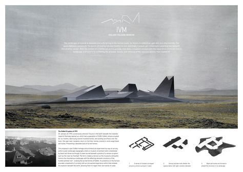 Iceland Volcano Museum Competition Winners Volcano Architecture Concept, Volcano Architecture, Iceland Architecture, Architect Portfolio Design, Iceland Volcano, Architecture Layout, Open Architecture, 포트폴리오 레이아웃, Architecture Competition