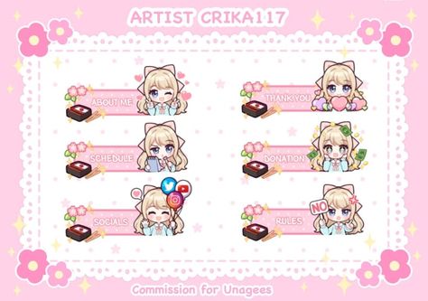 Chibi Twitch Panels, Twitch Panels Ideas, Stream Assets, I Girl, Vtuber Assets, Stream Design, Draw Chibi, Overlays Cute, Twitch Emotes