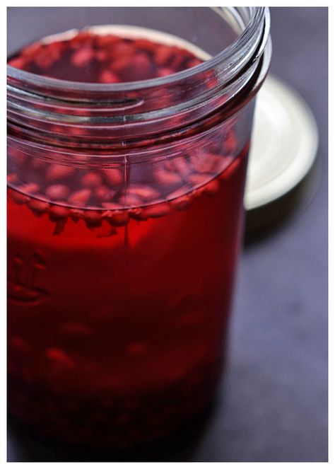 Pomegranate Vinegar | Cook (almost) Anything at Least Once Pomegranate Vinegar, Homemade Vinegar, Stocking Shelves, Red Pomegranate, White Wine Vinegar, Red Wine Vinegar, Glass Containers, Mason Jar Mug, Easy Recipes