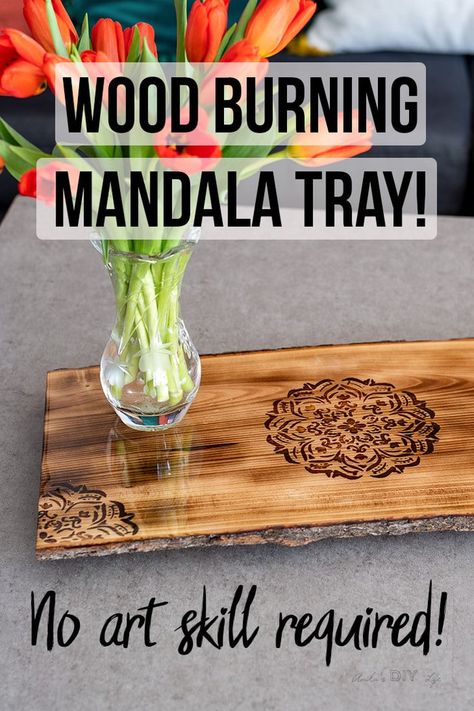 Learn how to make this gorgeous DIY mandala tray by using wood burning! #anikasdiylife Wood Burning Mandala, Mandala Tray, Diy Wood Burning, Scorch Marker, Diy Mandala, Mandala Wood, Awesome Woodworking Ideas, Woodworking Organization, Woodworking Garage