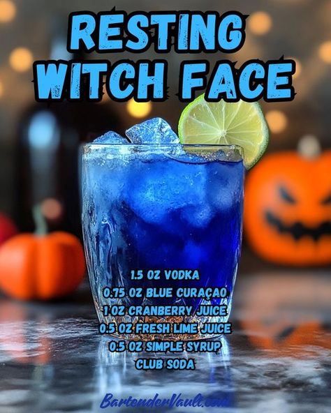 BartenderVault Witchy Food, Fun Drinks Alcohol, Resting Witch Face, Pretty Alcoholic Drinks, Mixed Drinks Alcohol, Yummy Alcoholic Drinks, Liquid Courage, Witch Face, Halloween Cocktails