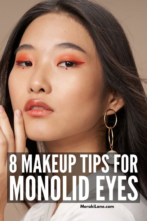 Monolid Eyeshadow Looks, Hooded Monolid Eye Makeup, Monolid Eye Makeup Tutorial, Mono Eyelid Makeup, Makeup For Monolid Eyes, Eye Makeup Hacks, Different Eye Makeup, Almond Eye Makeup, Monolid Eye Makeup