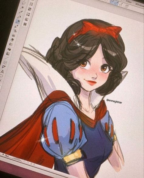 Disney Character Sketches Princesses, Snow White Cute Drawing, Snow White Drawing Sketches, Drawing Snow White, Painting Disney Characters, Snow White Sketch, Snow White Fanart, Snow White Drawing, Disney Princess Sketches