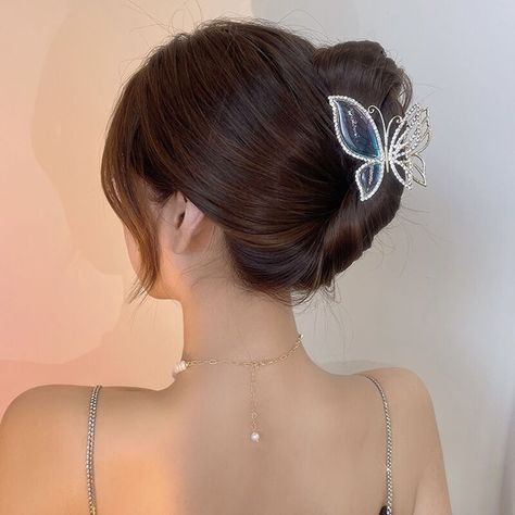 Rhinestone Amber Blue Butterfly Hair Claws Clips Small Hair Clips Elegant for Women Girls Barrettes Alloy Hair Accessories | Wish Thinning Thick Hair, Butterfly Princess, Sparkly Hair Accessories, Butterfly Hair Accessories, Retro Headband, Claw Clip Hair, Chignon Hair, Small Hair Clips, Rhinestone Hair Clip