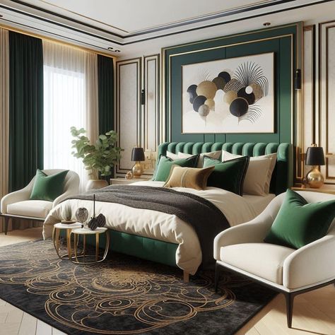 Bedroom Colour Schemes Green, Emerald Bedroom, Green Colour Scheme, Emerald Green Colour, Beautiful Bedroom Designs, Classy Bedroom, Dream Apartment Decor, Bedroom Color Schemes, Beautiful Bedroom