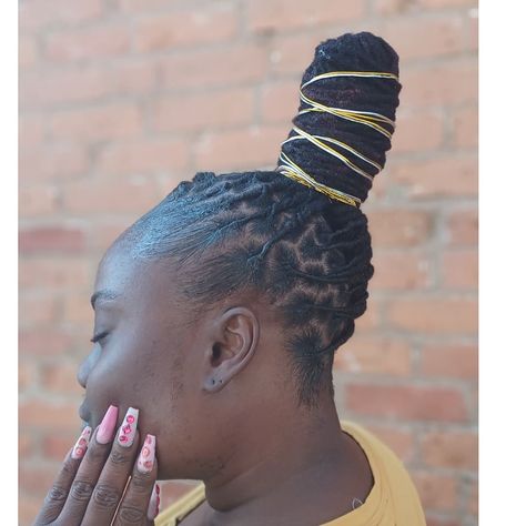 Ninja Bun With Locs, Loc Top Knot Bun, Ninja Bun, Traditional Locs, Loc Goals, Loc Bun, Loc Nation, Loc Updo, Dread Styles