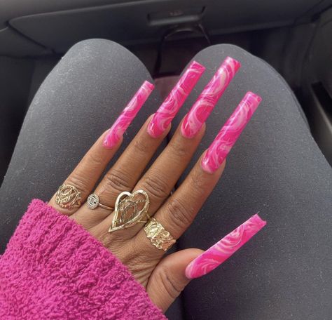 Extra Long Acrylic Nails Coffin Ideas, Long Fun Nails, Xl Square Nails Designs, Fun Long Nails, Long Basic Acrylic Nails, Extra Pink Nails, Hot Pink Long Nails, Baddie Nails Instagram Long, Birthday Sets Nails