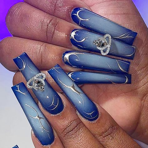 Fake Nails Blue, Nails Long Square, Press On Nails Long, Fake Nails Long, Long Press On Nails, Nails 3d, Fall Manicure, Manicure Diy, Nail Type