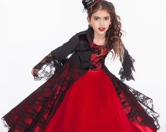 Vampire girls costume | Etsy Most Popular Halloween Costumes, Popular Halloween Costumes, Diy Haunted House Props, Twirling Dress, Halloween Infantil, Diy Halloween Games, Skeleton Halloween Costume, Girls Costumes, Costumes Kids