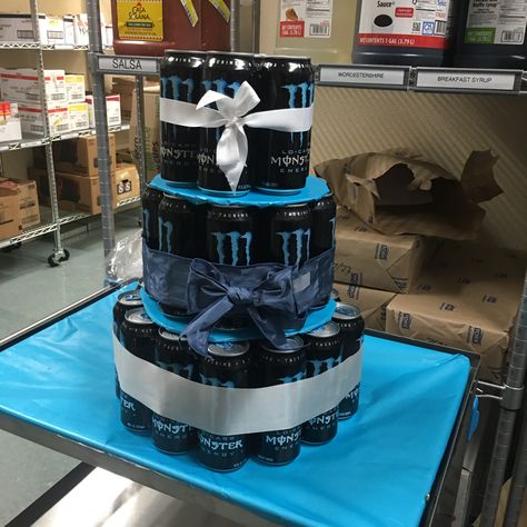 Monster Drink Cake, Monster Energy Cake, Drink Cake, Monster Decorations, Candy Birthday Cakes, Monster Pictures, 17th Birthday Ideas, Blue Monster, Monster Crafts