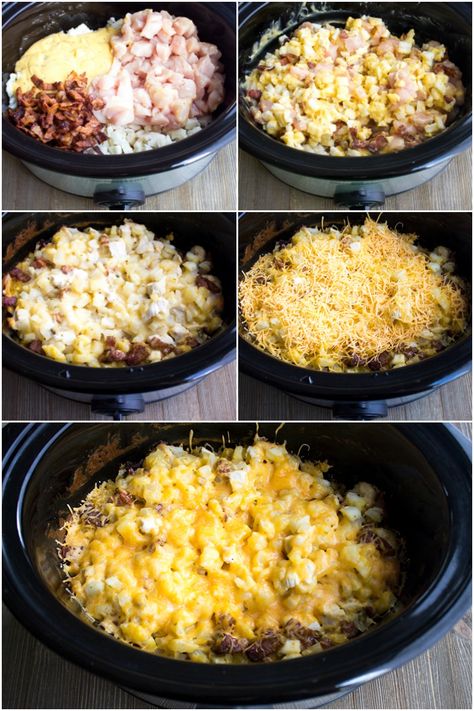 Crock Pot Bacon Ranch Cheesy Chicken Hash is a deliciously easy weeknight dinner that'll become a family favorite! Chicken Bacon Ranch Crockpot, Crockpot Hashbrown Casserole, Chicken Hash, Chicken Hashbrown Casserole, Ranch Chicken Crockpot, Bacon Ranch Dip, Bread Booze Bacon, Hashbrown Recipes, Easy Weeknight Dinner