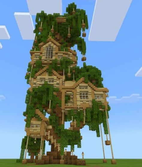 Big Tree Drawing Easy, Minecraft Houses Treehouse, Minecraft Jungle Treehouse, Fairy Cottage Minecraft, 3d Pyssla, Treehouse House, Minecraft Blueprint, Minecraft Treehouses, Minecraft Cool