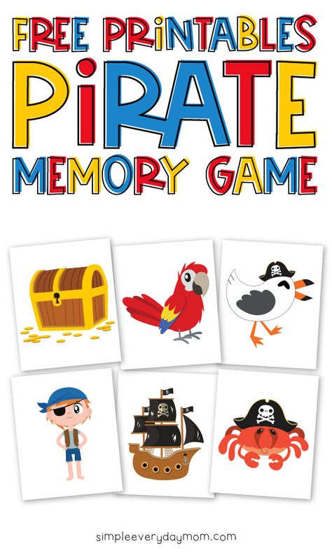 This free printable pirate memory game for kids is a simple activity to keep little ones learning and having fun! Use them with toddlers, preschoolers and kindergarten children.   #simpleeverydaymom #memorygame #pirateactivities #preschool #kindergarten #prek #toddlers #kidsactivities Pirate Worksheets, Pirate Crafts Preschool, Pirate Activities Preschool, Pirate Preschool, Pirate Printables, Pirate Unit, Pirate Classroom, Pirate Activities, Pirate Crafts