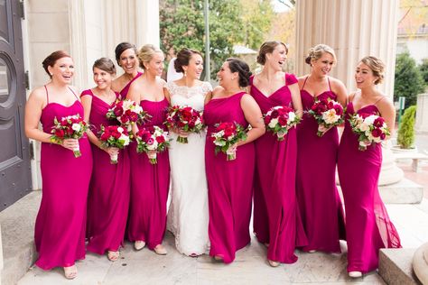 Raspberry Wedding Color Scheme, Raspberry Wedding Color, Magenta Bridesmaid Dresses, Fuschia Bridesmaid Dresses, Raspberry Bridesmaid Dresses, Bridesmaid Dress Color Schemes, Hot Pink Bridesmaid Dresses, Fuschia Wedding, Hot Pink Bridesmaids