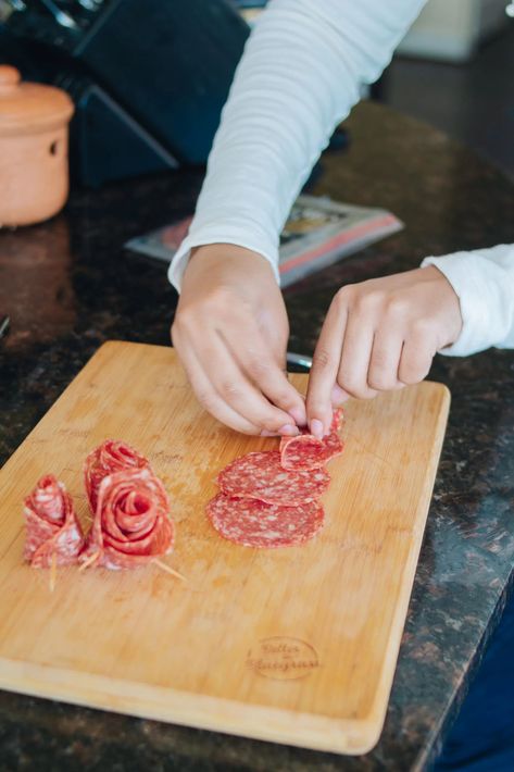 Derby Charcuterie Board Ideas, Charcuterie Plate Ideas, How To Fold Meat For A Charcuterie Board, Meat Folds For Charcuterie, How To Fold Ham Charcuterie, Charcuterie Board Folding Meat, Folding Meats Charcuterie, Salami Folding, How To Fold Charcuterie Meat