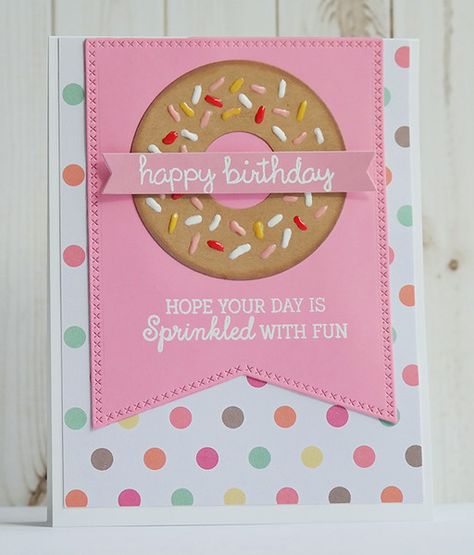 Donut Card Ideas, Donut Birthday Cards Handmade, Donut Cards Handmade, Girl Birthday Card Ideas, Donuts Happy Birthday, Donut Birthday Card, Donut Cards, Donuts Sprinkles, Birthday Card For Girl