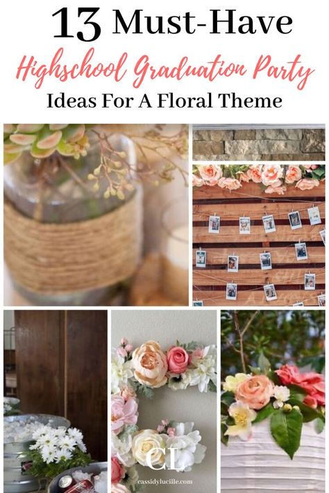 This post shows you how to integrate the cutest floral decor items into your high school graduation party theme. These floral decor ideas will work with any theme, and are a simple way to add affordable, showstopping decor items to your high school graduation party theme. Flower Graduation Party Decorations, Graduation Party Floral Theme, Graduation Party Ideas Flower Theme, Graduation Party Flower Theme, Grad Party Flower Theme, Flower Theme Graduation Party, Flower Themed Graduation Party, Floral Graduation Party Decorations, Graduation Party Floral