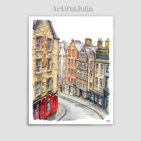 City Watercolor Painting, Edinburgh Art, City Watercolor, Wall Art Uk, Painting City, Uk City, City Painting, Art Uk, Paper Print