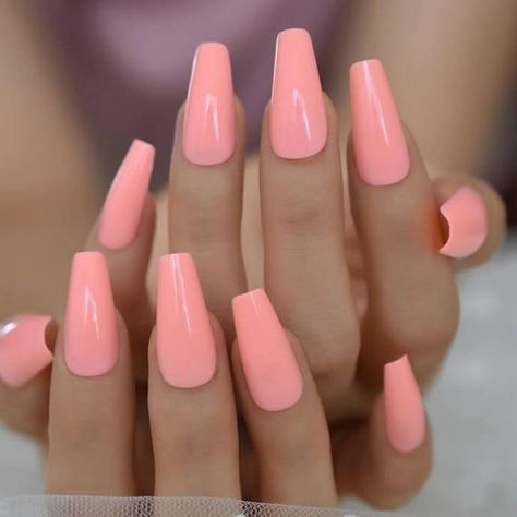 Check out this item in my Etsy shop https://www.etsy.com/listing/914454066/24-long-peach-coffin-press-on-nails Square Manicure, Simple Spring Nails, Peach Nails, Long Press On Nails, Coral Nails, Manicure Tips, Coffin Press On Nails, Fake Nails With Glue, Coffin Nails Long