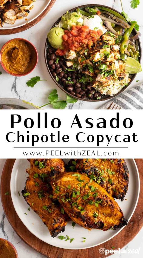 This Chipotle Copycat chicken recipe tastes better than the original. Only 5 minutes of prep time to make the pollo asado marinade. Then grill to perfection. This is a great meal prep chicken recipe. Pollo Tropical Copycat Recipes, Chipotle Copycat Chicken, Grilled Mexican Chicken, Pollo Asado Marinade, Pollo Asado Recipe, Mexican Chicken Marinade, Mexican Grilled Chicken, Chipotle Copycat Recipes, Meal Prep Chicken