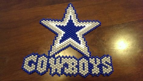 Cowboys Panel Cowboys Perler Bead Patterns, Dallas Cowboys Plastic Canvas Patterns, Crochet Cowboys Star Pattern, Denver Broncos Football Made With Seed Beads, Beaded Dallas Cowboys Earrings, Beaded Pictures, Melted Beads, Sewing Gadgets, Football Quilt