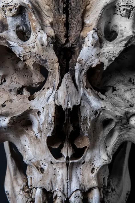 Full Color Image in ai-img-gen.com 🔸 Polished Driftwood and Stoneware Rorschach Test, skullpunk, abstract photography on black background... 🔸 From Midjourney AI Image Brown Streaks, Abstract Skull, Skull Dragon, Geisha Tattoo Design, Rorschach Test, Skull Reference, Tree Textures, Psychadelic Art, Animal Skull