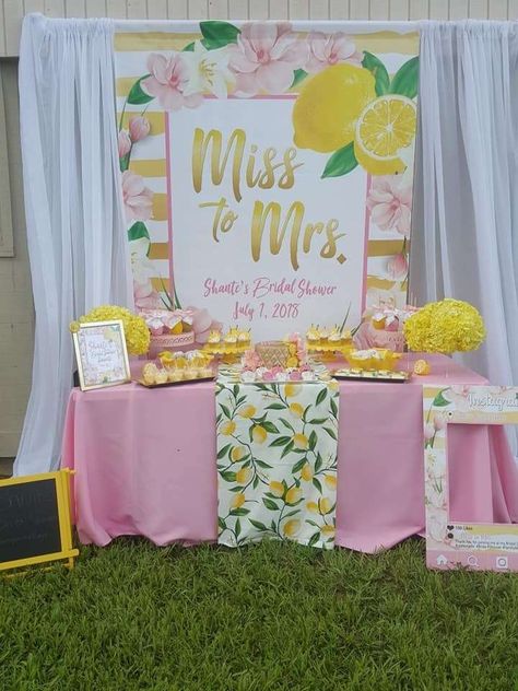 Lemonade  Bridal Brunch | CatchMyParty.com Lemon Themed Party, Event Portfolio, Lemon Themed Bridal Shower, Fiesta Shower, Wedding Shower Party, Lemon Theme, Bridal Shower Inspo, Wedding Shower Themes, Party Fotos