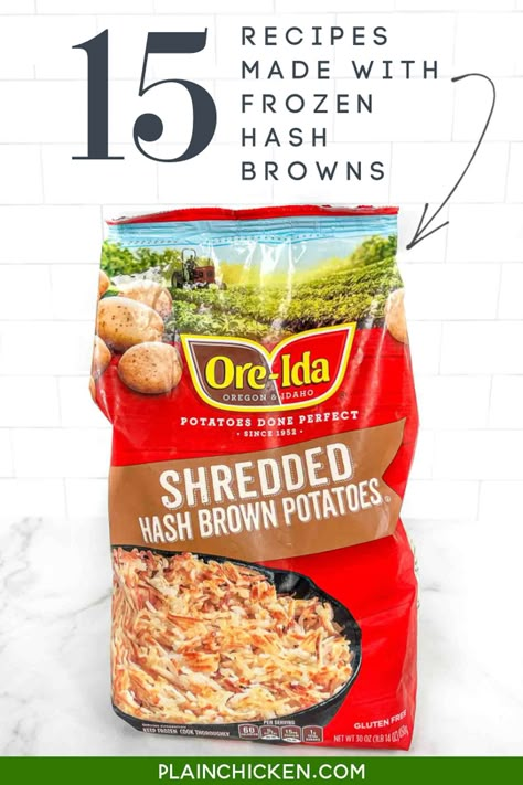 Frozen Hash Brown Recipes – 15 recipes that start with a bag of frozen shredded hash brown potatoes. Hash browns aren’t just for a quick breakfast! They can do SO much more! Breakfast casseroles, snacks, side dishes, main dishes, and more! Frozen hash browns can do it all! Frozen Hash Brown Recipes, Hash Brown Recipes, Shredded Hashbrown Recipes, Frozen Hashbrown Recipes, Box Mix Recipes, Plain Chicken Recipes, Frozen Hash Browns, Slow Cooker Potato Soup, Frozen Hashbrowns