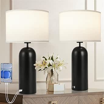 MoMyofdy 22inch Tall Table Lamps Set of 2 Black& White Touch Control Table Lamps 3-Way Dimmable Lamps with USB A+C Ports Modern Bedside Nightstand Lamps for Bedroom Tall End Table Lamps Living Room End Table Lamps, Tall End Table, Cream Table Lamps, Nightstand Lamps, Lamps For Bedroom, Tall Table Lamps, Tall End Tables, Table Lamps Living Room, Modern Bedside