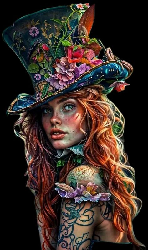 Mad Hatter Painting, Johnny Depp Mad Hatter, Fun Animation, Tattoos Beautiful, Steampunk Illustration, Cute Monsters Drawings, Witch Pictures, Halloween Wallpaper Cute, Irish Women