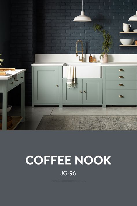 This timeless shade from Magnolia Home by Joanna Gaines® paint offers depth with a softness that comes through in the blue undertones. Explore this color and more on our website. Adding Color To All White Kitchen, Bold Kitchen Colors, Magnolia Paint Colors, Magnolia Homes Paint, Magnolia Paint, Bold Kitchen, Coffee Nook, Gray Paint, Magnolia Homes