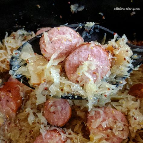 5-Ingredient Slow Cooker Apple-Dijon Sausage & Sauerkraut Sausage And Sauerkraut, Low Carb Crockpot, Crockpot Sauerkraut, Sauerkraut And Sausage, Easy Sausage Recipes, Dinner Tomorrow, Sausage Sauerkraut, Slow Cooker Sausage, Sauerkraut Recipe