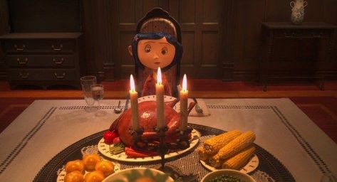 Coraline Dinner, Coraline Food, Coraline Theme, Mushroom And Cheese, Fictional Food, Themed Meals, Henry Selick, Bacon Bread, Coraline And Wybie