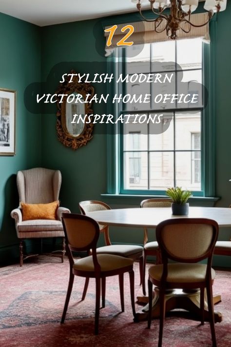 I'm in love with this blend of modern comfort and Victorian charm! This home office showcases stunning emerald green walls that create a cozy yet sophisticated atmosphere. The vintage furniture adds character, while the natural light streaming through the windows makes it an inviting workspace. With thoughtful decor and a touch of elegance, it’s the perfect mix for anyone looking to inspire creativity in their home office. Emerald Green Walls, Victorian Home Office, Modern Victorian Home, Victorian Office, Japandi Dining Room, Modern Victorian Style, Organic Modern Kitchen, Home Office Design Ideas, Office Design Ideas