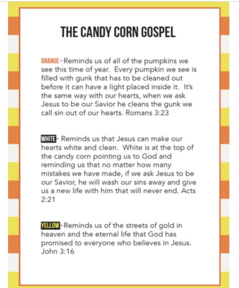 Candy Corn Object Lesson, Candy Corn Gospel, Halloween Bible Lesson, Halloween Sunday School, Kids Bible Object Lessons, Corn Theme, Popup Event, Infant Crafts, Church Halloween