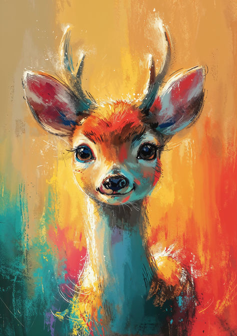 Animal Art Abstract, Simple Deer Painting, Close Up Paintings, Deer Painting Acrylic, Drawing A Deer, Acrylic Animal Paintings, Painting Inspiration Acrylic, Acrylic Dog Painting, Cute Animal Art