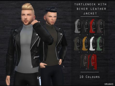 OranosTR's Turtleneck With Biker Leather Jacket Sims4 Clothing, Ts4 Clothes, Sims 4 Men Clothing, Sims 4 Male Clothes, Sims Clothes, Sims 4 Cc Skin, Biker Leather Jacket, Male Clothing, Sims 4 Teen