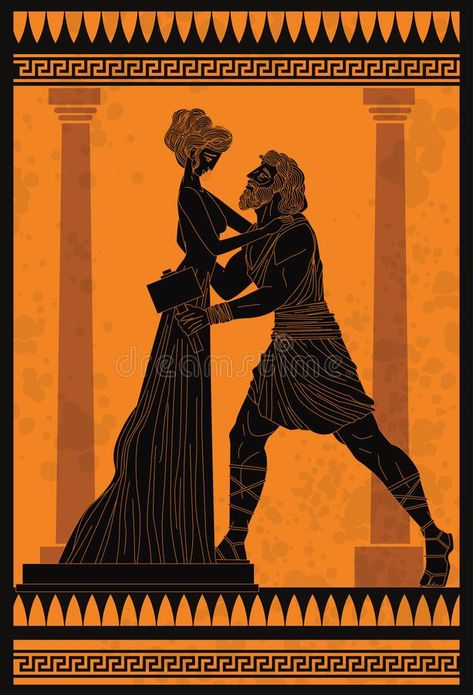 Pygmalion and galatea living statue mythology greek myth. Vector art vector illustration Pygmalion And Galatea, Greece Mythology, Living Statue, Greek Pantheon, Tableaux Vivants, Greek Myth, Ancient Greek Art, Greek Vases, Greek Design